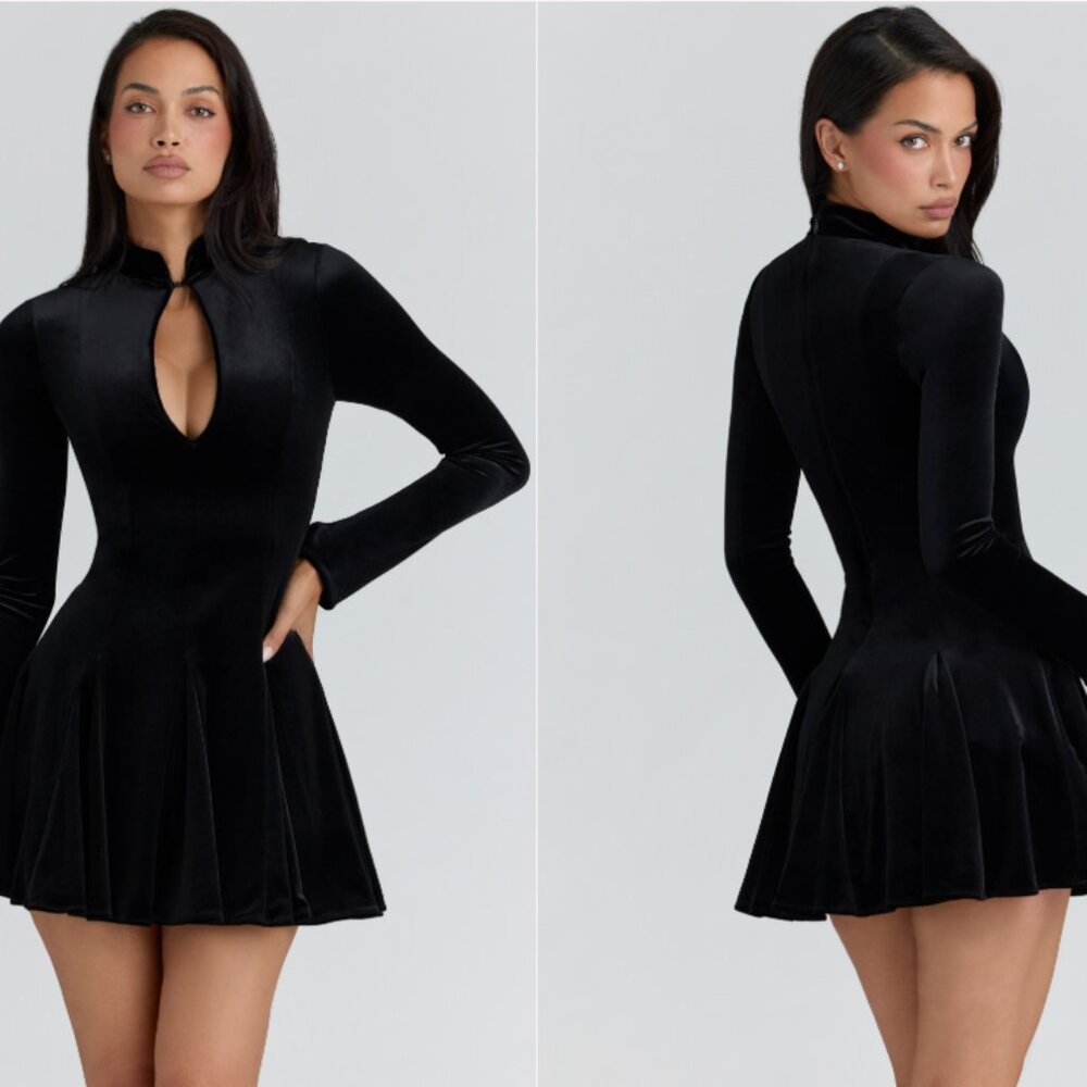 HOUSE OF CB 'Stella' Black Velvet Keyhole Mini Dress NWOT